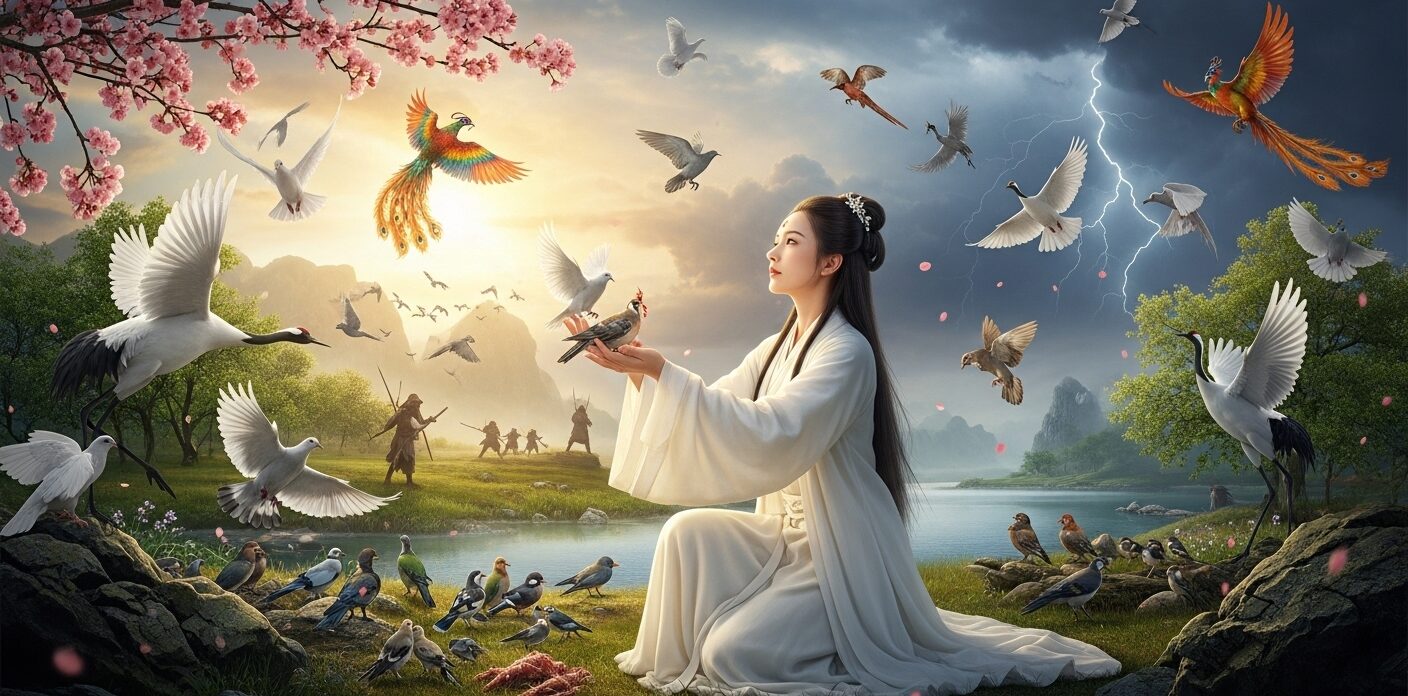 Princess Miao Shan Saving Birds Landscape