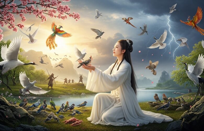 Princess Miao Shan Saving Birds Landscape