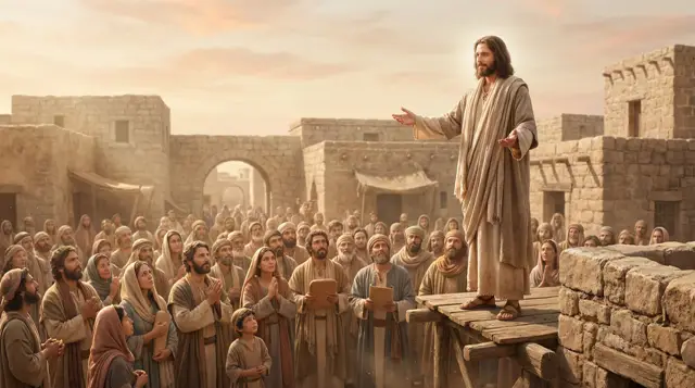 Jesus Teaching Crowd in Capernaum